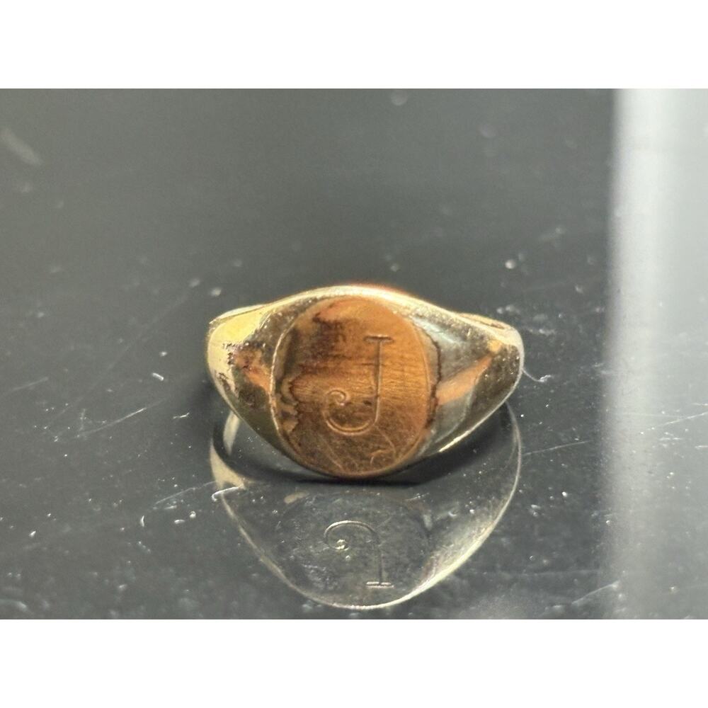 10K Yellow Gold Filled Oval Signet Ring Engraved Initial J Size 3.5 For Child - Picture 5 of 8